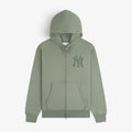 Yankees Washed Full-Zip Hoodie in light green with front pockets and NY Yankees logo on the left chest.