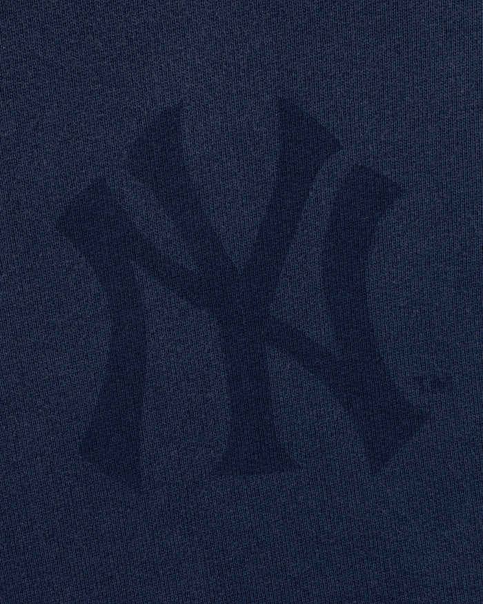 Navy Yankees Washed Full-Zip Hoodie with a subtle, dark NY logo pattern woven into the fabric.