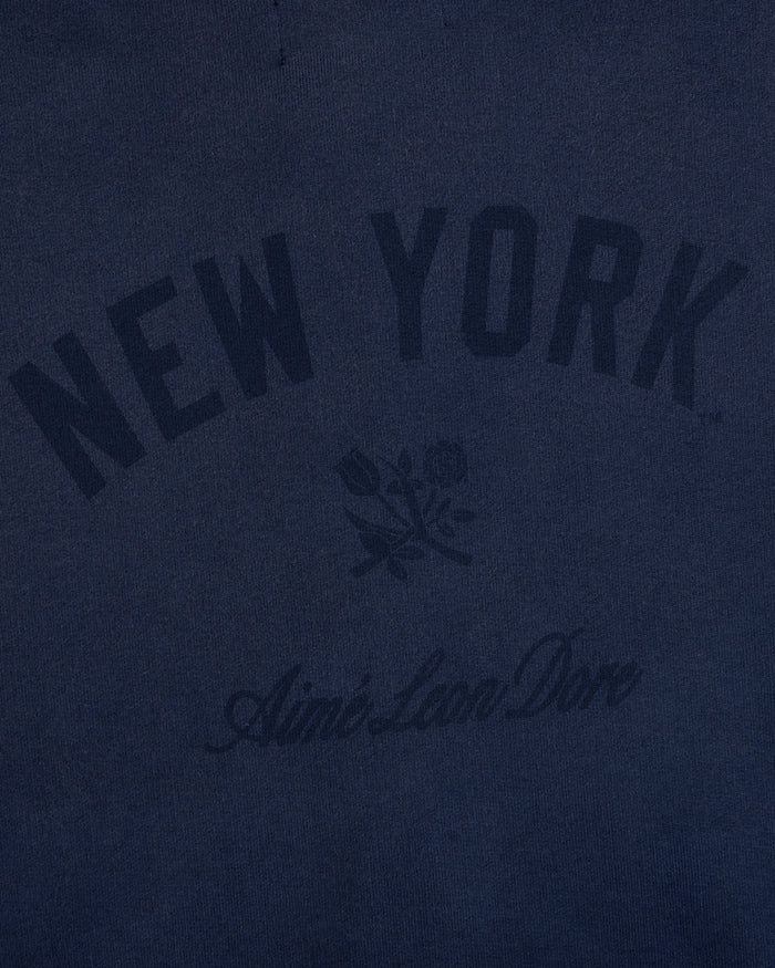 Navy Yankees Washed Full-Zip Hoodie with NEW YORK, a small rose, and Aimé Leon Dore in dark ink.