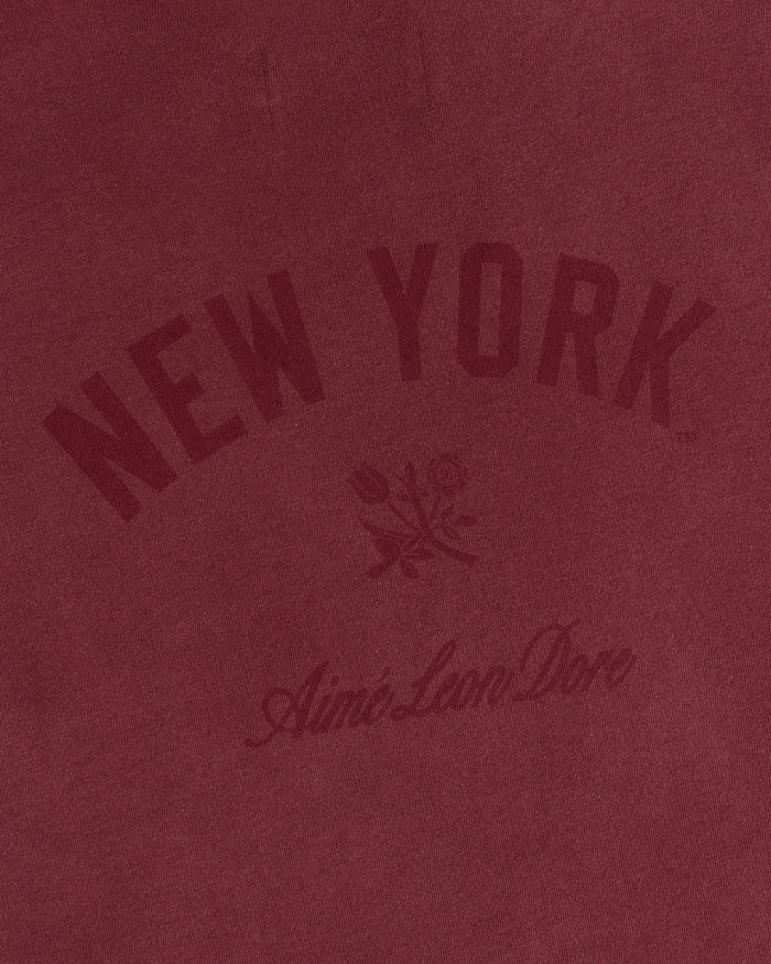 Maroon Yankees Washed Logo Tee with “New York” and “Aimé Leon Dore” text above and below a floral graphic.