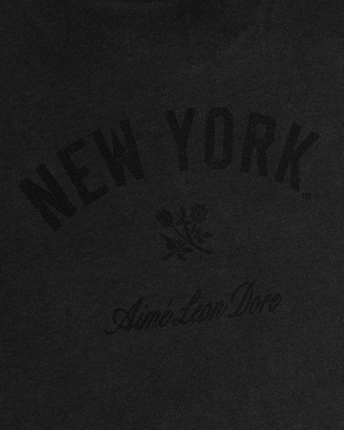 Yankees Washed Logo Tee: Black shirt with NEW YORK, two roses below, and Aimé Leon Dore in script underneath.