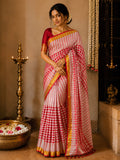 Indiehaat | Red & White Mul Cotton Handloom Saree